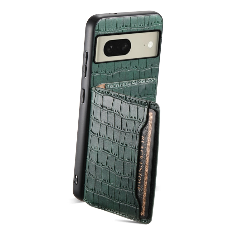 For Google Pixel 8 Crocodile Texture Card Bag Design Full Coverage Phone Case(Green) by buy2fix