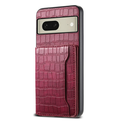 For Google Pixel 8 Crocodile Texture Card Bag Design Full Coverage Phone Case(Red) by buy2fix