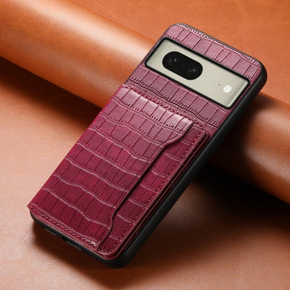 For Google Pixel 8 Crocodile Texture Card Bag Design Full Coverage Phone Case(Red) by buy2fix