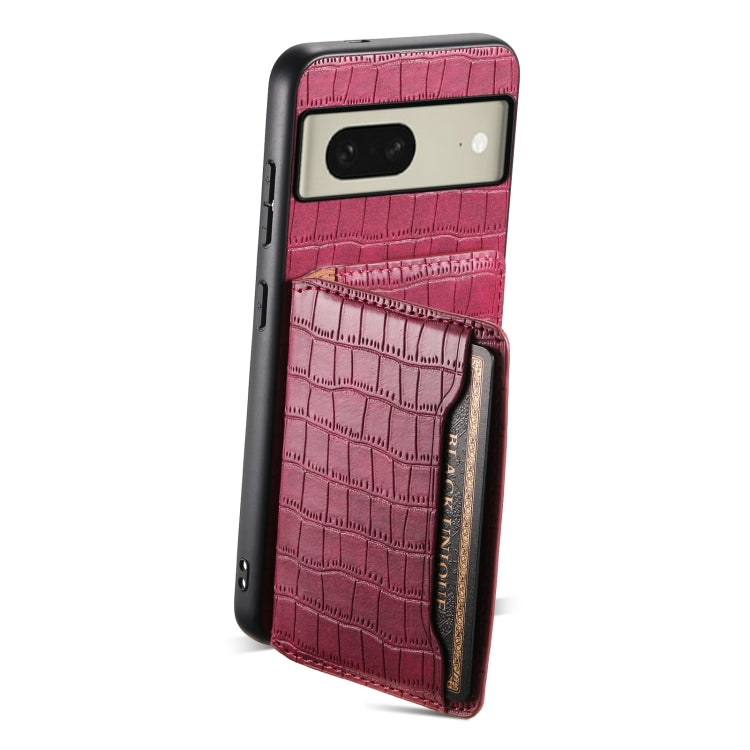 For Google Pixel 8 Crocodile Texture Card Bag Design Full Coverage Phone Case(Red) by buy2fix
