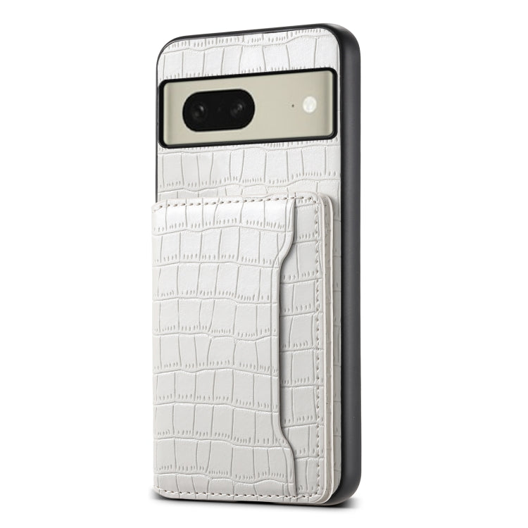 For Google Pixel 8 Crocodile Texture Card Bag Design Full Coverage Phone Case(White) by buy2fix