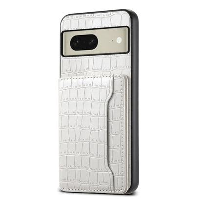 For Google Pixel 8 Crocodile Texture Card Bag Design Full Coverage Phone Case(White) by buy2fix