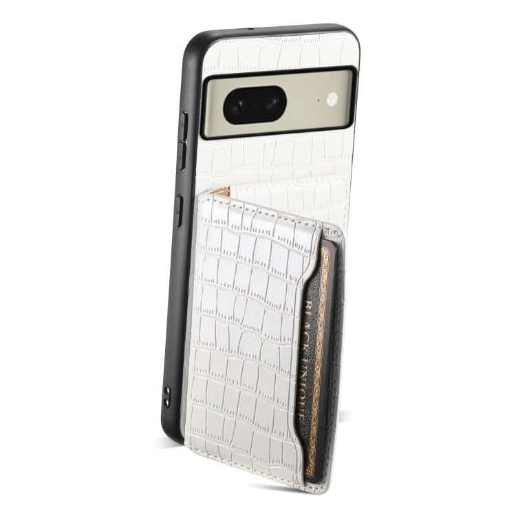 For Google Pixel 8 Crocodile Texture Card Bag Design Full Coverage Phone Case(White) by buy2fix