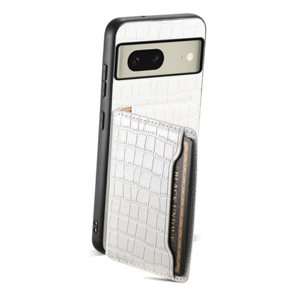 For Google Pixel 8 Crocodile Texture Card Bag Design Full Coverage Phone Case(White) by buy2fix