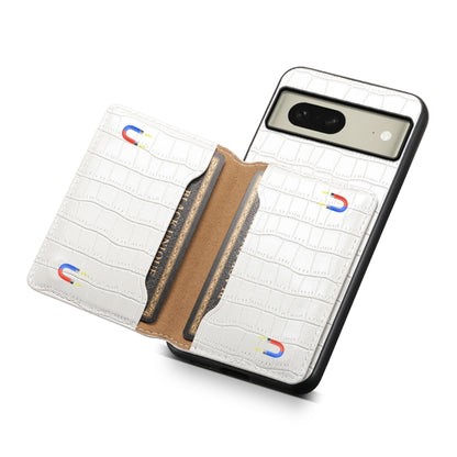 For Google Pixel 8 Crocodile Texture Card Bag Design Full Coverage Phone Case(White) by buy2fix