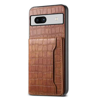 For Google Pixel 7a Crocodile Texture Card Bag Design Full Coverage Phone Case(Brown) by buy2fix