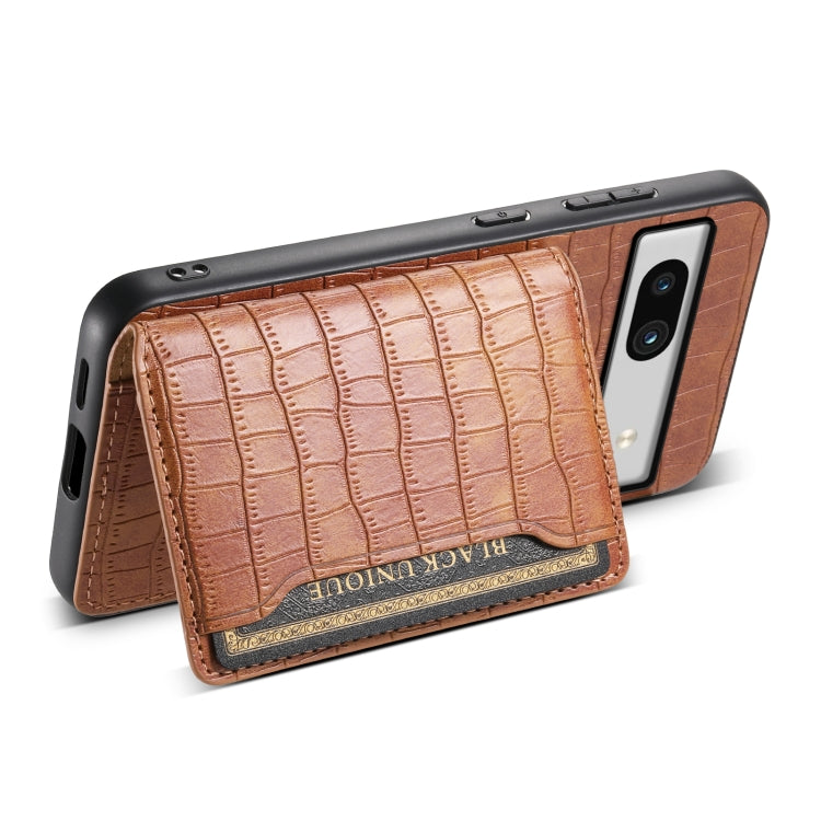 For Google Pixel 7a Crocodile Texture Card Bag Design Full Coverage Phone Case(Brown) by buy2fix