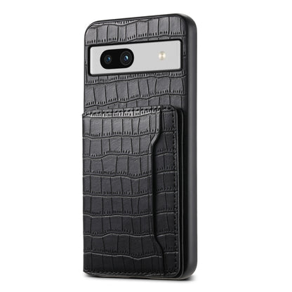 For Google Pixel 7a Crocodile Texture Card Bag Design Full Coverage Phone Case(Black) by buy2fix
