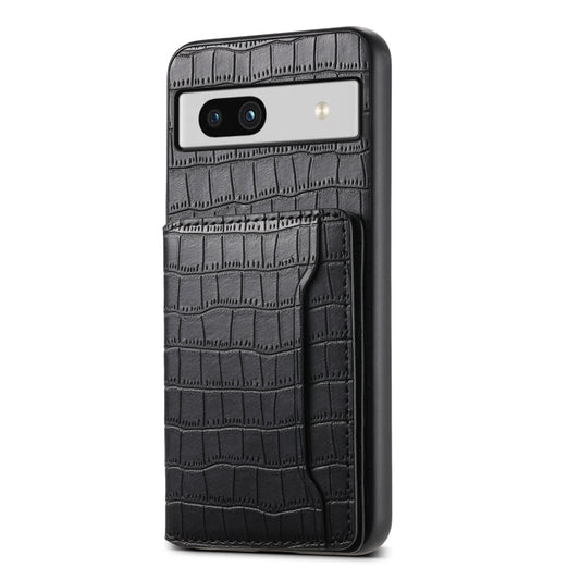For Google Pixel 7a Crocodile Texture Card Bag Design Full Coverage Phone Case(Black) by buy2fix