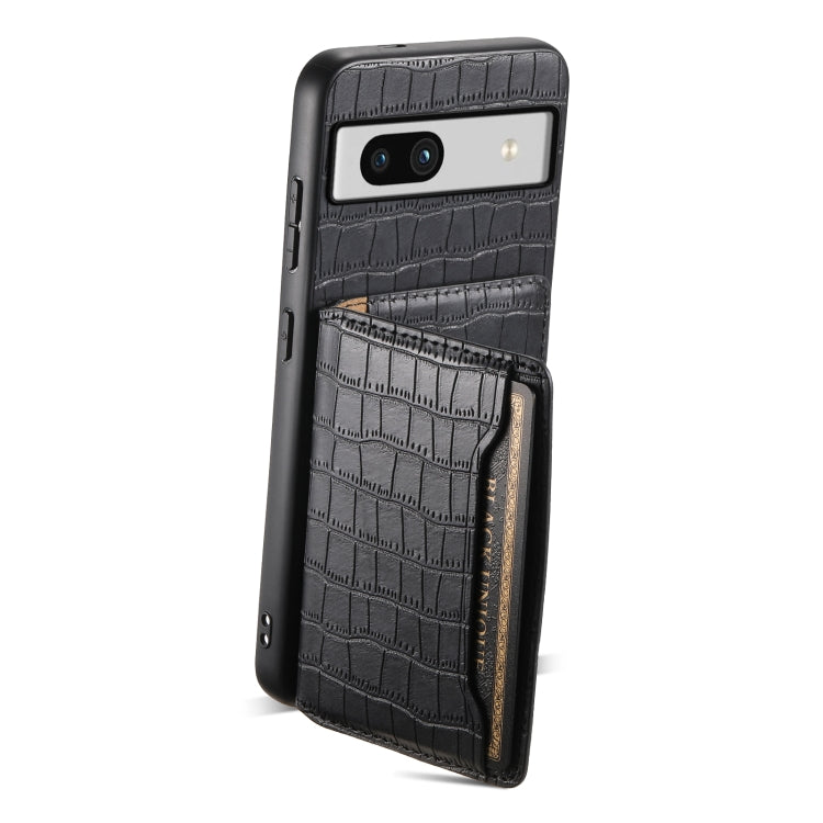 For Google Pixel 7a Crocodile Texture Card Bag Design Full Coverage Phone Case(Black) by buy2fix
