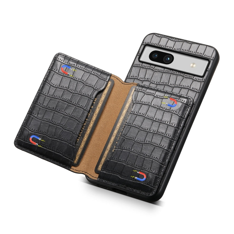 For Google Pixel 7a Crocodile Texture Card Bag Design Full Coverage Phone Case(Black) by buy2fix