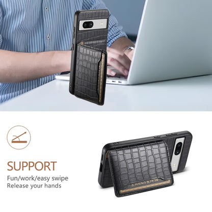 For Google Pixel 7a Crocodile Texture Card Bag Design Full Coverage Phone Case(Black) by buy2fix