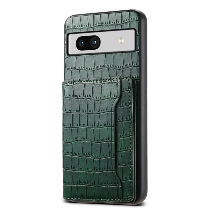 For Google Pixel 7a Crocodile Texture Card Bag Design Full Coverage Phone Case(Green) by buy2fix