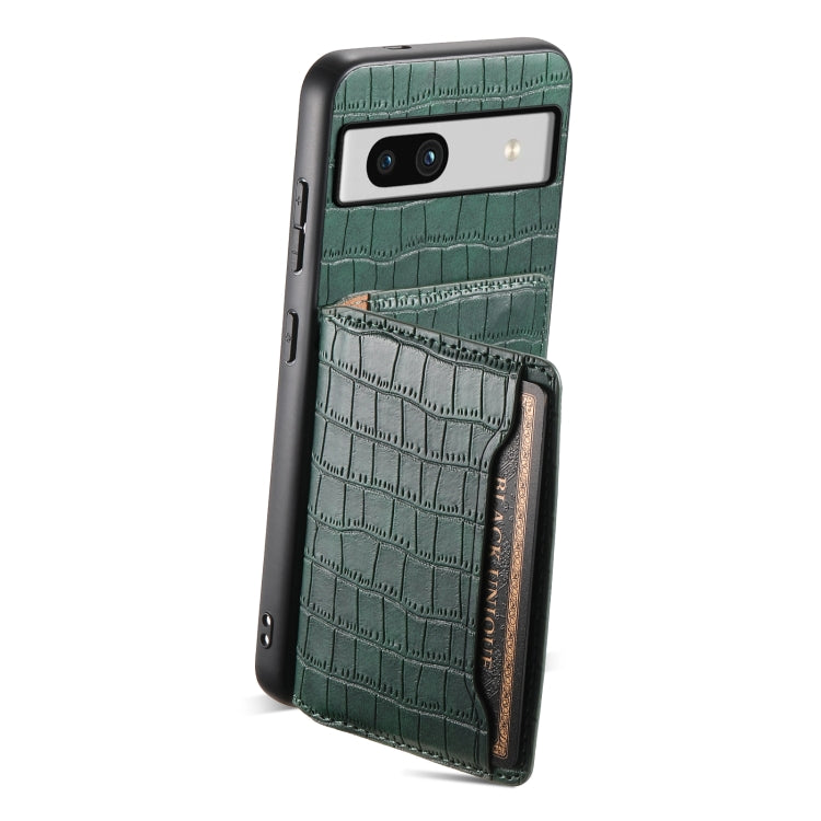 For Google Pixel 7a Crocodile Texture Card Bag Design Full Coverage Phone Case(Green) by buy2fix