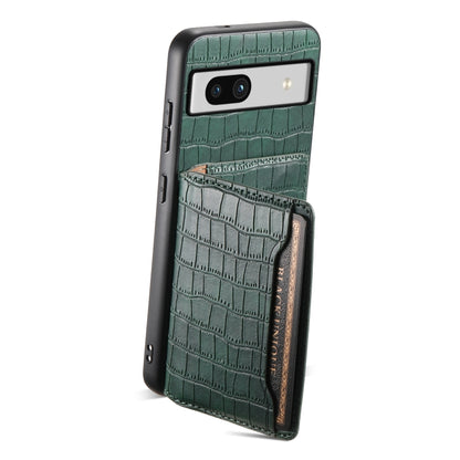 For Google Pixel 7a Crocodile Texture Card Bag Design Full Coverage Phone Case(Green) by buy2fix