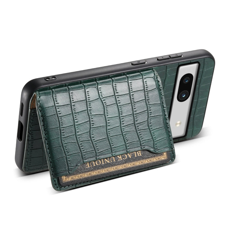 For Google Pixel 7a Crocodile Texture Card Bag Design Full Coverage Phone Case(Green) by buy2fix