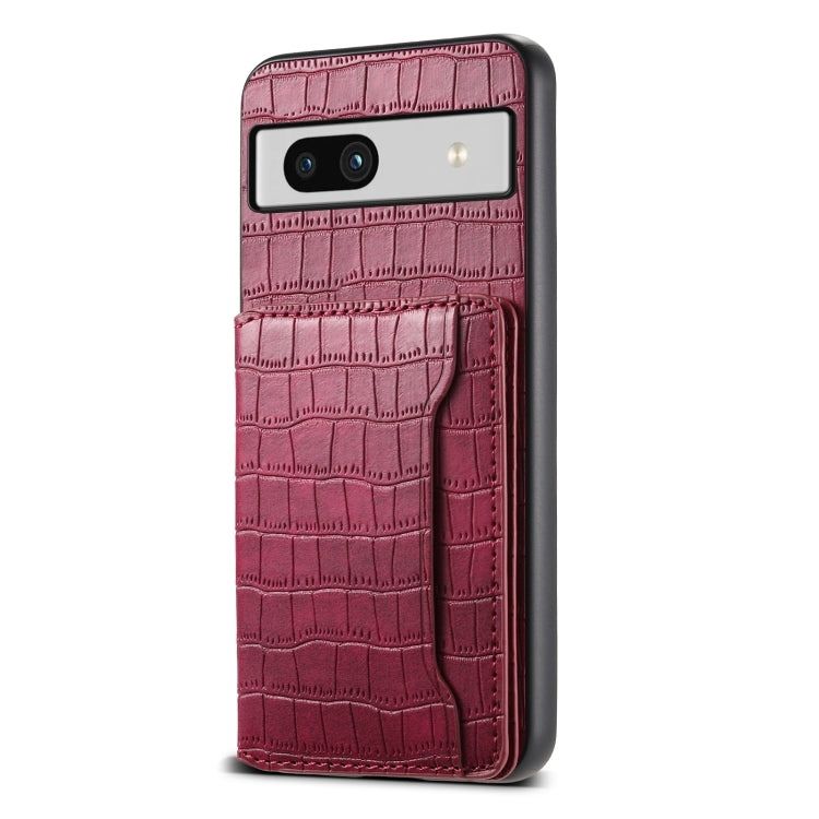 For Google Pixel 7a Crocodile Texture Card Bag Design Full Coverage Phone Case(Red) by buy2fix