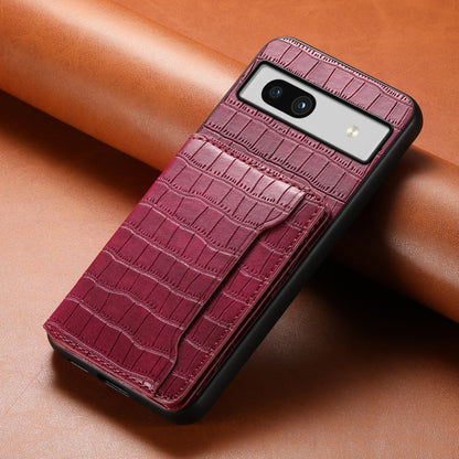 For Google Pixel 7a Crocodile Texture Card Bag Design Full Coverage Phone Case(Red) by buy2fix
