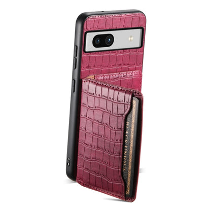 For Google Pixel 7a Crocodile Texture Card Bag Design Full Coverage Phone Case(Red) by buy2fix