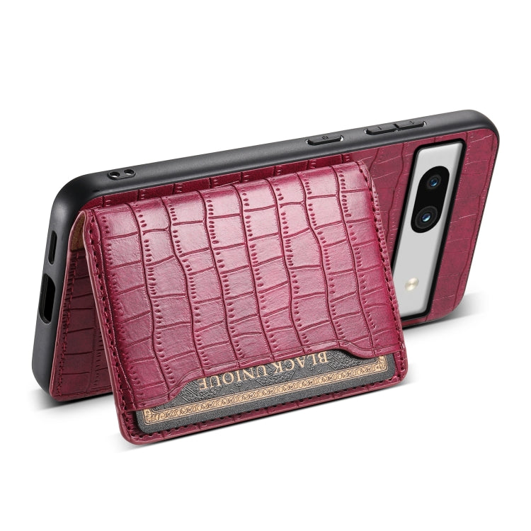 For Google Pixel 7a Crocodile Texture Card Bag Design Full Coverage Phone Case(Red) by buy2fix
