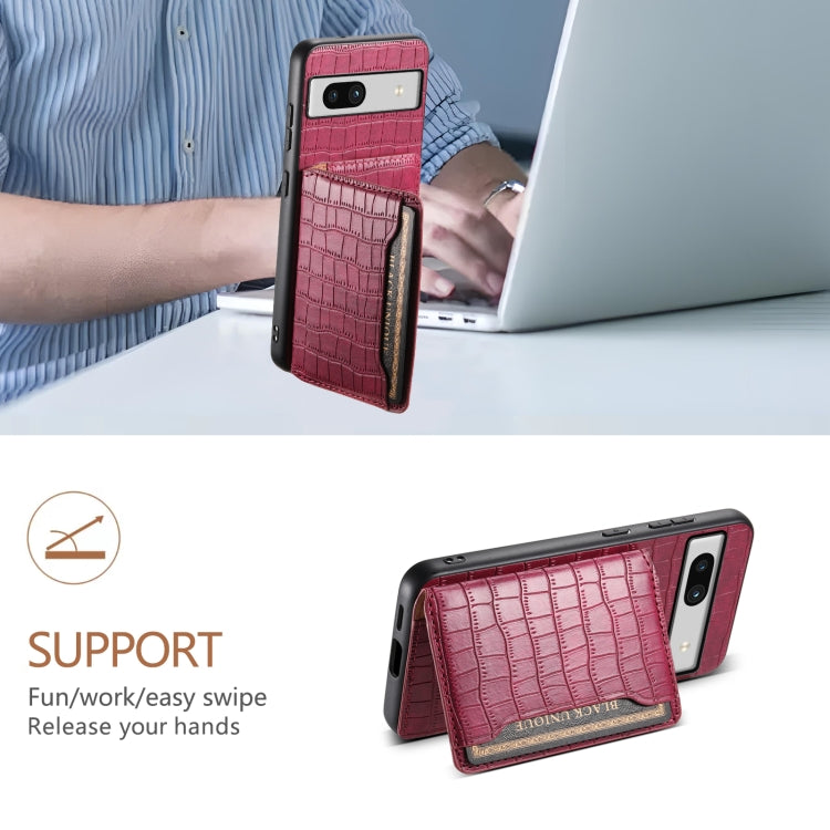For Google Pixel 7a Crocodile Texture Card Bag Design Full Coverage Phone Case(Red) by buy2fix