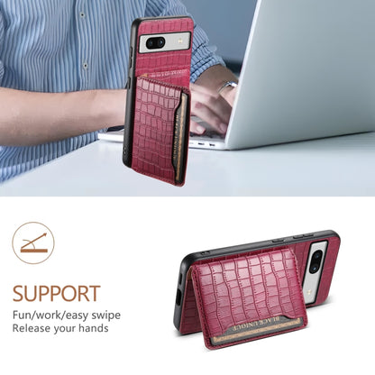 For Google Pixel 7a Crocodile Texture Card Bag Design Full Coverage Phone Case(Red) by buy2fix