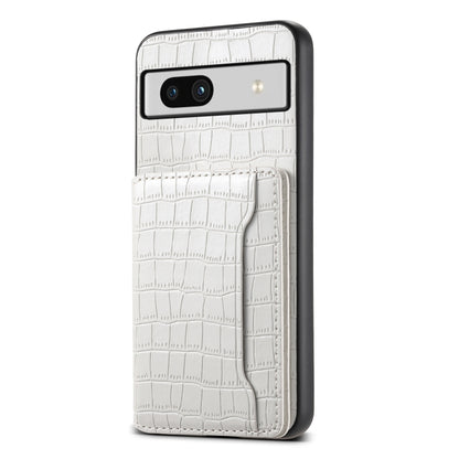 For Google Pixel 7a Crocodile Texture Card Bag Design Full Coverage Phone Case(White) by buy2fix