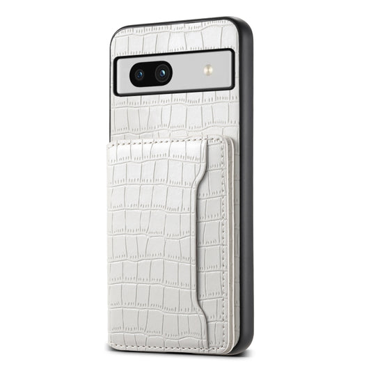 For Google Pixel 7a Crocodile Texture Card Bag Design Full Coverage Phone Case(White) by buy2fix