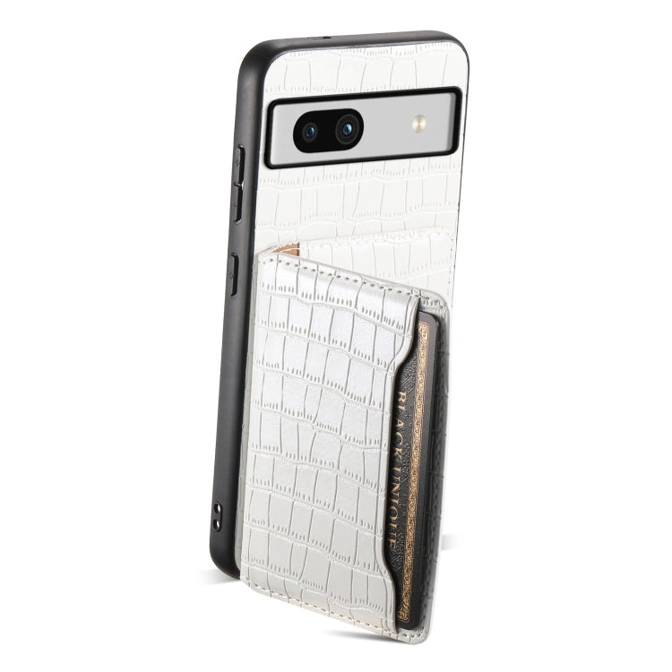 For Google Pixel 7a Crocodile Texture Card Bag Design Full Coverage Phone Case(White) by buy2fix
