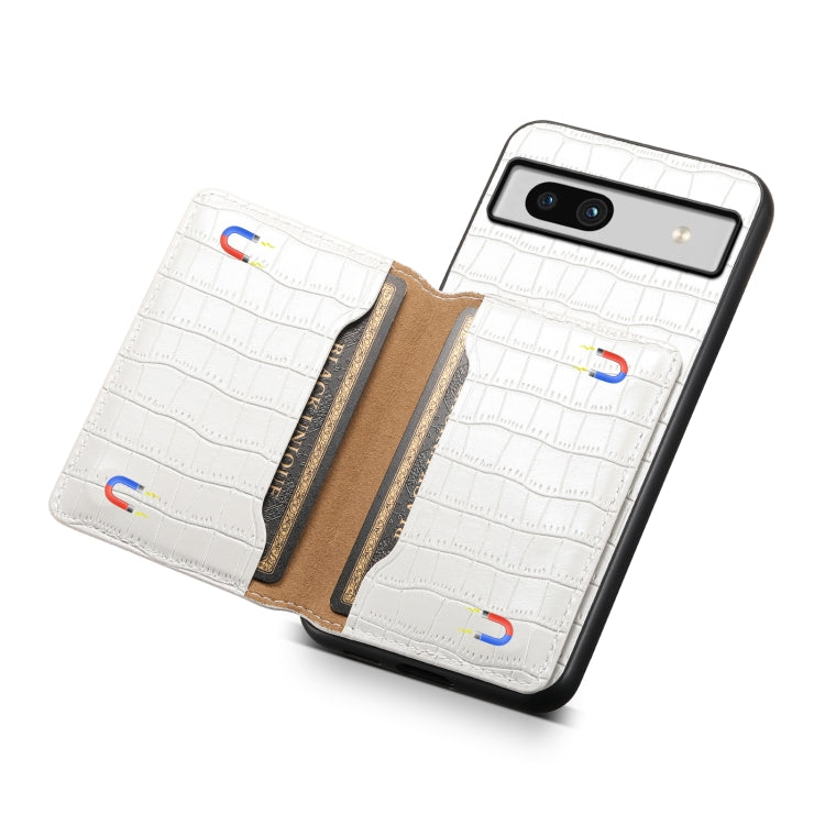 For Google Pixel 7a Crocodile Texture Card Bag Design Full Coverage Phone Case(White) by buy2fix