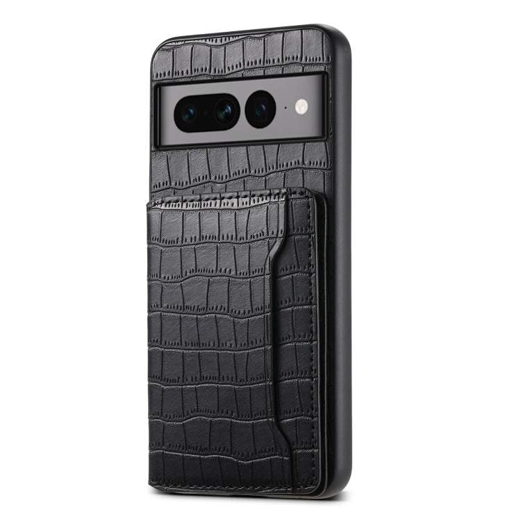 For Google Pixel 7 Pro 5G Crocodile Texture Card Bag Design Full Coverage Phone Case(Black) by buy2fix