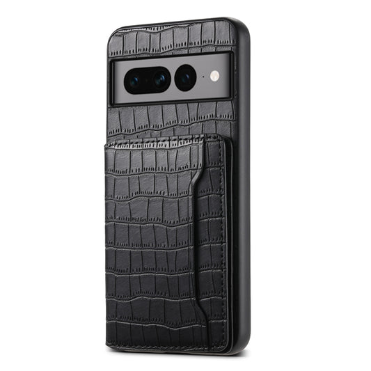 For Google Pixel 7 Pro 5G Crocodile Texture Card Bag Design Full Coverage Phone Case(Black) by buy2fix