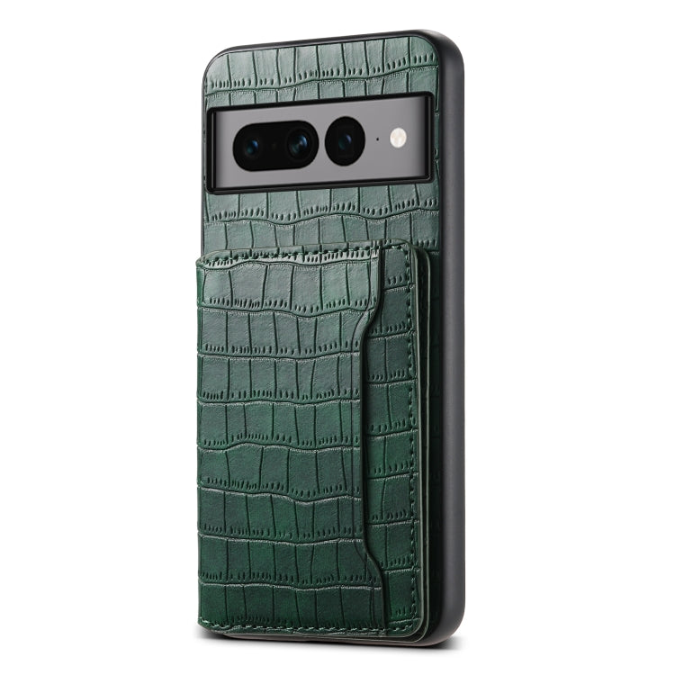 For Google Pixel 7 Pro 5G Crocodile Texture Card Bag Design Full Coverage Phone Case(Green) by buy2fix