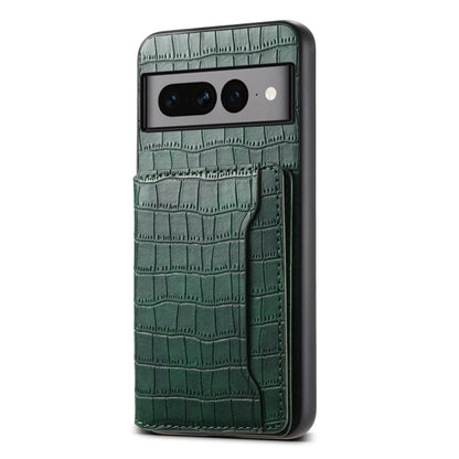 For Google Pixel 7 Pro 5G Crocodile Texture Card Bag Design Full Coverage Phone Case(Green) by buy2fix