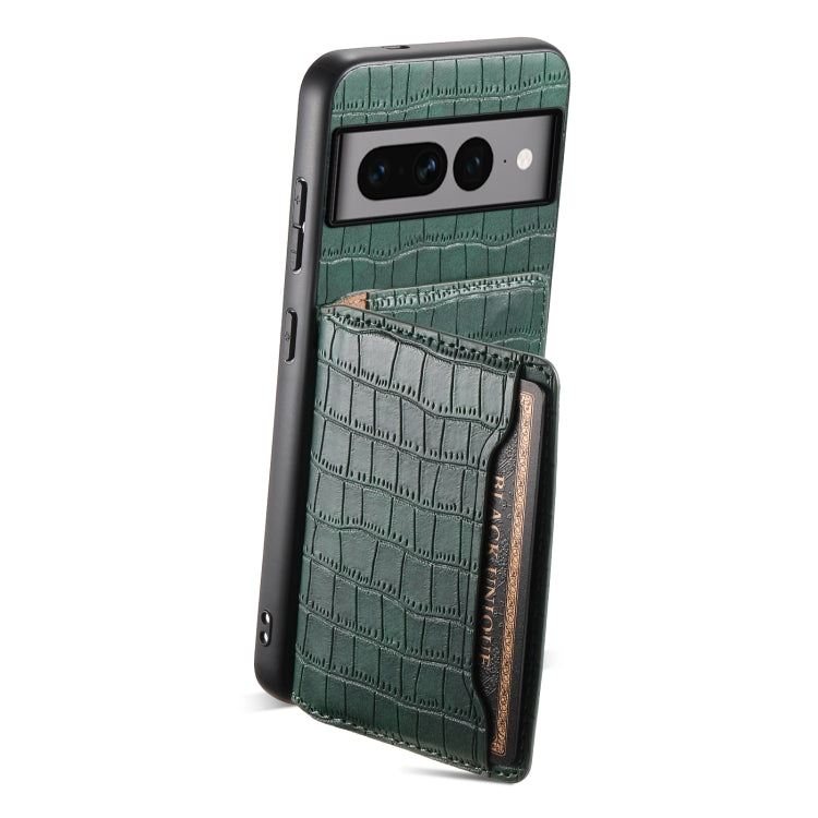 For Google Pixel 7 Pro 5G Crocodile Texture Card Bag Design Full Coverage Phone Case(Green) by buy2fix