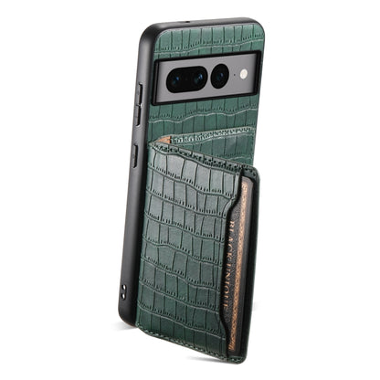 For Google Pixel 7 Pro 5G Crocodile Texture Card Bag Design Full Coverage Phone Case(Green) by buy2fix