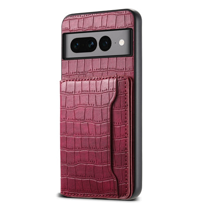 For Google Pixel 7 Pro 5G Crocodile Texture Card Bag Design Full Coverage Phone Case(Red) by buy2fix