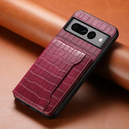 For Google Pixel 7 Pro 5G Crocodile Texture Card Bag Design Full Coverage Phone Case(Red) by buy2fix