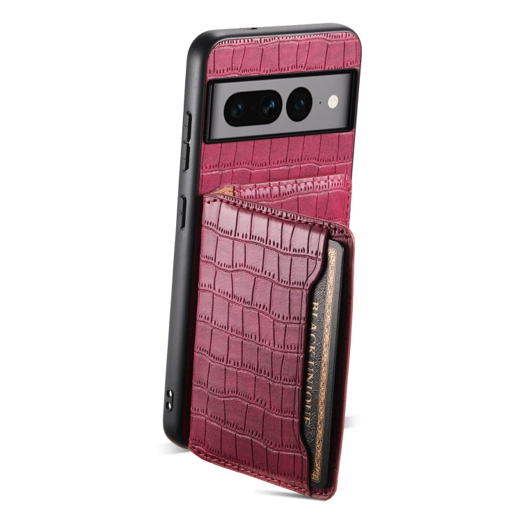 For Google Pixel 7 Pro 5G Crocodile Texture Card Bag Design Full Coverage Phone Case(Red) by buy2fix