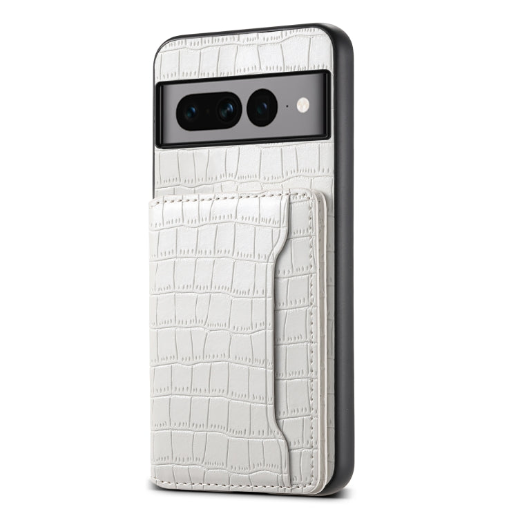 For Google Pixel 7 Pro 5G Crocodile Texture Card Bag Design Full Coverage Phone Case(White) by buy2fix