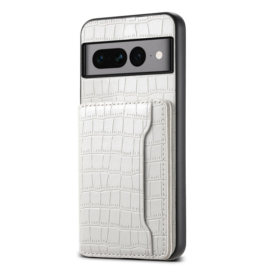 For Google Pixel 7 Pro 5G Crocodile Texture Card Bag Design Full Coverage Phone Case(White) by buy2fix