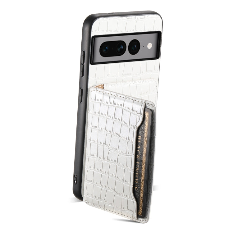 For Google Pixel 7 Pro 5G Crocodile Texture Card Bag Design Full Coverage Phone Case(White) by buy2fix