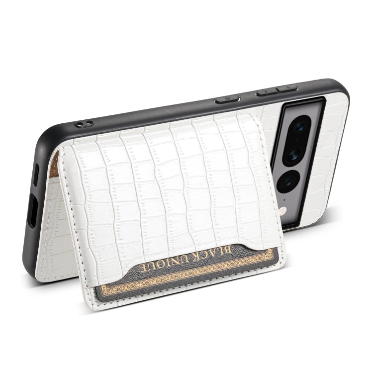 For Google Pixel 7 Pro 5G Crocodile Texture Card Bag Design Full Coverage Phone Case(White) by buy2fix