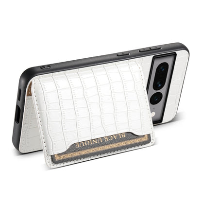 For Google Pixel 7 Pro 5G Crocodile Texture Card Bag Design Full Coverage Phone Case(White) by buy2fix