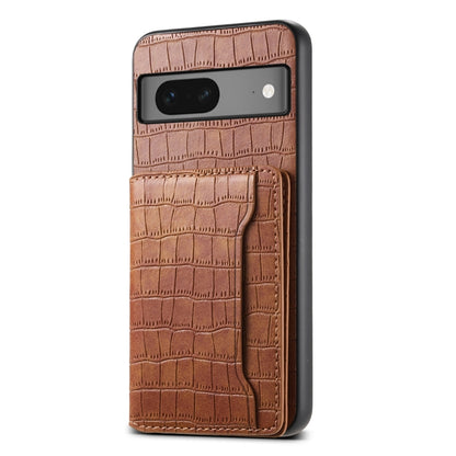 For Google Pixel 7 5G Crocodile Texture Card Bag Design Full Coverage Phone Case(Brown) by buy2fix