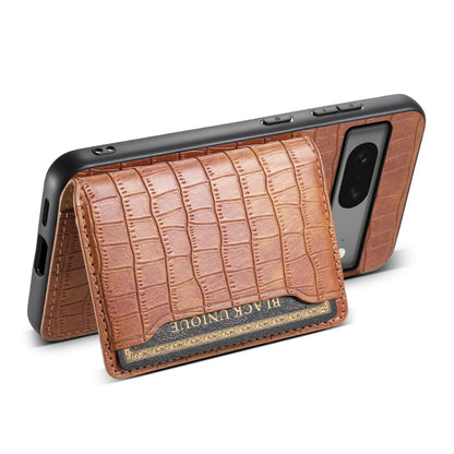 For Google Pixel 7 5G Crocodile Texture Card Bag Design Full Coverage Phone Case(Brown) by buy2fix