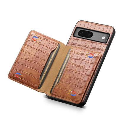 For Google Pixel 7 5G Crocodile Texture Card Bag Design Full Coverage Phone Case(Brown) by buy2fix