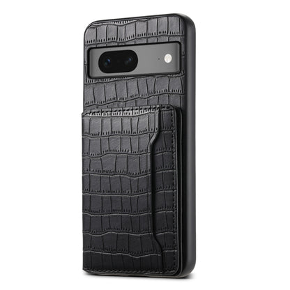 For Google Pixel 7 5G Crocodile Texture Card Bag Design Full Coverage Phone Case(Black) by buy2fix