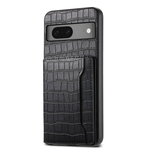 For Google Pixel 7 5G Crocodile Texture Card Bag Design Full Coverage Phone Case(Black) by buy2fix
