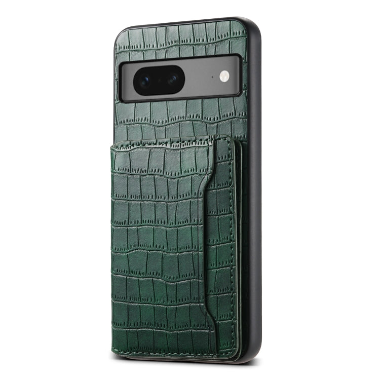 For Google Pixel 7 5G Crocodile Texture Card Bag Design Full Coverage Phone Case(Green) by buy2fix
